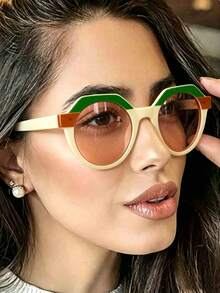 Kính thời trang unisex kiểu retro phối màu hình đa giác, kính phối màu đa năng phù hợp cho nữ, thích hợp đeo hàng ngày khi ra ngoài. - Nhiều màu - Xem 15
