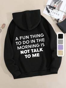 Easy Hoodie With Letter Print, Casual Sweatshirt Featuring A Drawstring And Kangaroo Pocket, Women'S Apparel Gym Womens Tops - 黑色 - 查看 1