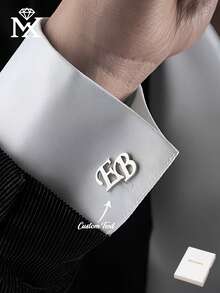 1 Pair Personalized Classic Cufflinks With English Initial, Groomsmen Accessory, Custom Gift For Men - Multicolor - View 1