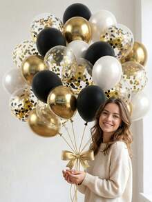 Black Gold Balloon With Gold Number Balloon, 30PCS Latex Balloons Confetti Balloons Party Balloon For Birthday Graduation Engagement Bachelorette Photo Shoot Wedding Party Decorations Home Decoration Celebration Party Valentine's Day - 40歲生日 - 查看 7