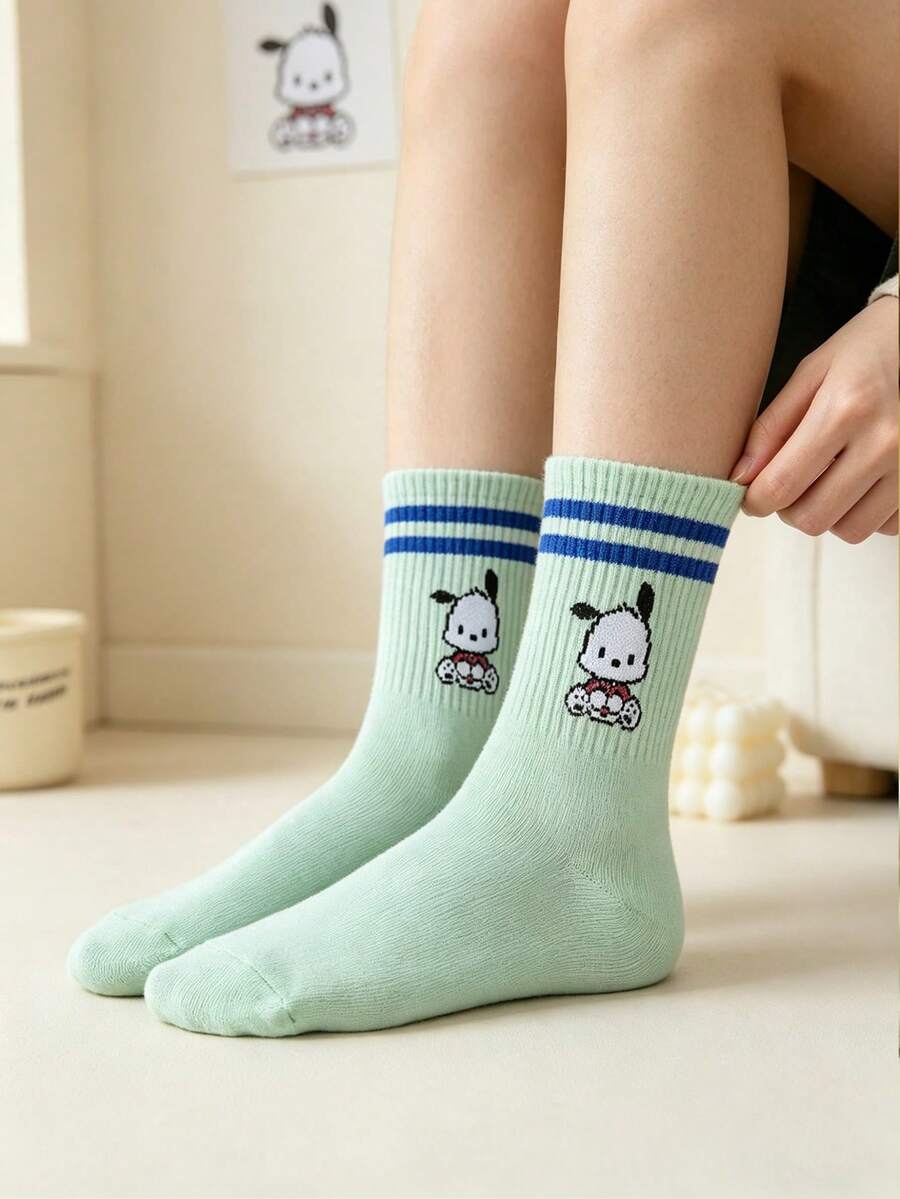 SANRIO 5 đôi tất nữ thời trang kiểu dáng Ins họa tiết hoạt hình hình chó, dài đến bắp chân. - Nhiều màu - Xem 1