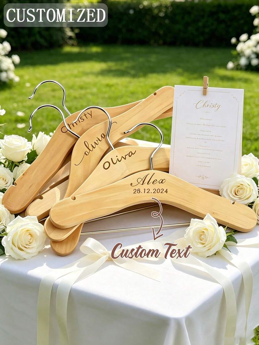 Customized Personalized Name Wooden Clothes Hanger, Suitable For Wedding Dress, Groom's Suit And Daily Use, Non-Slip - Multicolor - View 1