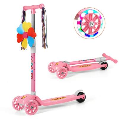 Kick Scooter With Adjustable Handlebar, Lean-To-Steer, Anti-Slip Wide Deck, Rear Brake, Lightweight Folding Design For Boys & Girls