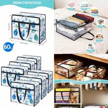 6 Piezas 60L Bolsa de Almacenamiento de PVC Engrosada Transparente Caja de Almacenamiento Debajo de La Cama con Cremallera y Manija para Almacenar Edredones Ropa Juguetes Libros Mudanzas - transparente6 piezas60L - Ver 1