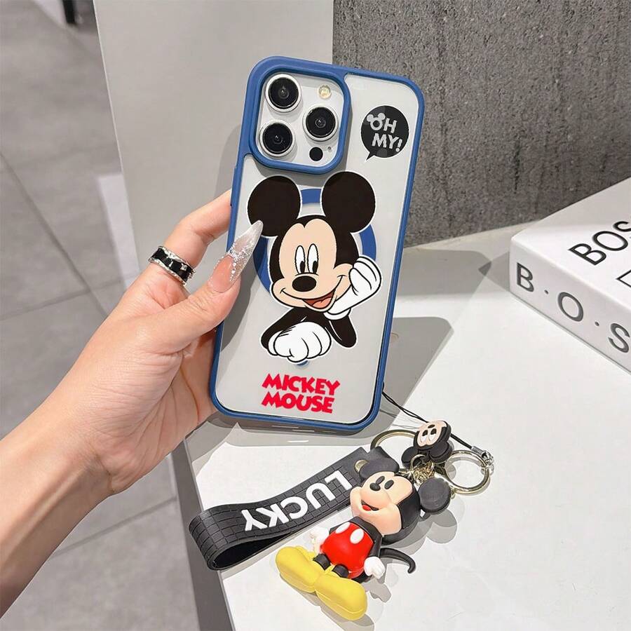 This Disney Mickey Mouse Pattern Lanyard Phone Case Features A Strong Magnetic Closure And Full Coverage Of Acrylic And TPU Material. It's Shockproof, Lightweight, And Suitable For IPhone17/16/11/13/15/15 Plus/15 Pro/15 Pro Max/12/14 Pro Max/11 Pro Max/12 Pro/12 Pro Max/13. It's A Popular Birthday Gift, Business Gift, Durable, Stain-Resistant, And Fingerprint-Resistant New Phone Case For Men And Women. It Also Includes A Mickey Mouse Phone Case And Mickey Mouse Doll Bracelet. Compatible With SamsungGalaxy S20, S21, S22, S23, And S24 Series. It's The Perfect Gift For Friends And Family. This Stylish Phone Case Is Fun, Lightweight, And Durable. IPhone17 Pro Max Phone Case, Minnie Phone Case. - 藍色 - 查看 1