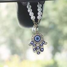 1pc/2pcs Evil Eye Hamsa Hand Car Pendant With Pearl Chain. Durable Material, Symbolizes Protection And Luck. Easy To Hang, Universal For Most Cars, Nice Decor And Gift. - Multicolor - View 10
