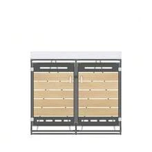 Storage Unit With Planter, Horizontal Slats With Wood Look, Slotted Ventilation Holes, All Iron Garden Cabinet With Lock. - 黑色 - 查看 1