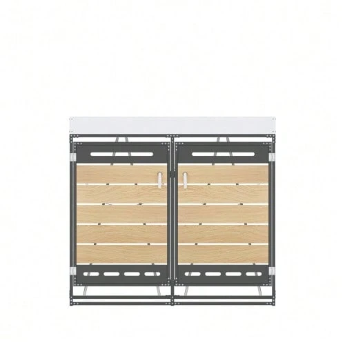 Storage Unit With Planter, Horizontal Slats With Wood Look, Slotted Ventilation Holes, All Iron Garden Cabinet With Lock. - 黑色 - 查看 1
