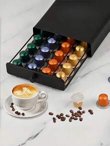 40-Capacity Coffee Capsule Storage Drawer, Matte Black Metal Coffee Capsule Organizer With Smooth Sliding Drawers, Non-Slip Pads, Grid Slot Design Flat Top Suitable For Coffee Machines, Rust-Resistant & Scratch-Resistant Coating, 2-In-1 Space-Saving Design No Assembly Required Easy To Clean, Suitable For Home Kitchen, Office, Coffee Bar, Countertop, Apartment, Camper, Coffee Shop - Multicolor - View 7