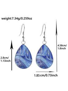 1 paire de boucles d'oreilles vintage minimalistes en acier inoxydable 316 avec motif sablé en forme de larme, boucles d'oreilles élégantes convenant pour le port quotidien des femmes et les cadeaux - Bleu azur - Voir 4