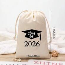 10pcs/Pack Beige 2026 Graduation Cap Printed Drawstring Gift Bags, Graduation Party Favor Bags, Available In Multiple Sizes - Standard Model - View 11