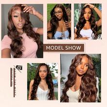 Tóc giả 26 inch màu nâu tự nhiên sóng body 13x4 lace front tóc người thật frontal trong suốt đã nhổ sẵn tẩy nút thắt tóc pha 5x5 không keo đeo vào là đi lace closure cho phụ nữ da đen - màu nâu - Xem 10