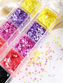 Set de Purpurina de Colores Macaron para Uñas - 6 Colores Lunares Lentejuelas de 1mm+2mm Mixtas Redondas, Lentejuelas Punteadas Ultra Delgadas Tipo Macaron, Decoraciones DIY de Arte de Uñas - Multicolor - Ver 7