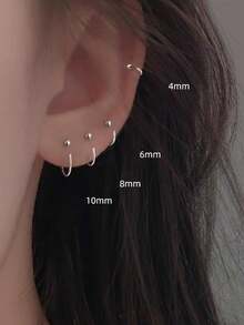 BALMORA 1 Đôi bông tai bạc sterling 925 kiểu dáng tối giản, đa năng, hình quả cầu nhỏ, dạng vòng hở, phù hợp cho nữ giới đeo hàng ngày. - Bạc - Xem 2