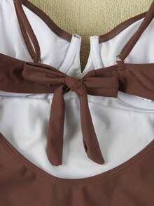 Traje de baño de una pieza negro, de cuello en V, elegante y sexy, de llegada nueva primavera/verano de Polovedo, adecuado para la playa, vacaciones, fiestas y citas - Caqui - Ver 6