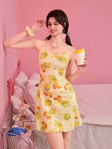 OBM Sleepwear X LOONEY TUNES Bộ đồ ngủ Leyi Tong & Cui Di hợp tác thiết kế, áo ngủ hai dây in họa tiết hoạt hình toàn thân, đồ mặc nhà màu vàng năng động. - Màu vàng - Xem 5