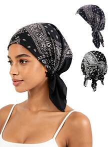 CONFLASS Red Floral Bohemian Style Black & White Floral Pre-Tied Headband - Soft, Comfortable Stretchy Headwrap With Tails, Breathable Hair Care, Suitable For Sleeping, Chemotherapy And Muslim Fashion - Multicolor - View 21