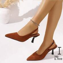Giày sandal cao gót hở gót mũi nhọn bằng da lộn mới cho mùa xuân/hè, màu nâu, kiểu dáng đa năng, đế mềm mại, thoải mái, thanh lịch, sandal mùa hè phong cách Pháp cổ điển. - màu nâu - Xem 12
