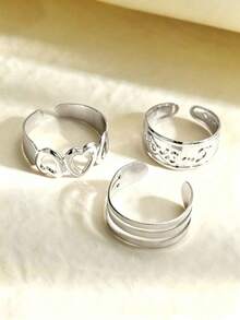 Bộ 3 chiếc vòng chân hình trái tim rỗng, phong cách nghỉ dưỡng biển, thời trang cổ điển, phụ kiện đa năng, phù hợp cho tiệc tùng và hẹn hò. - Bạc - Xem 4