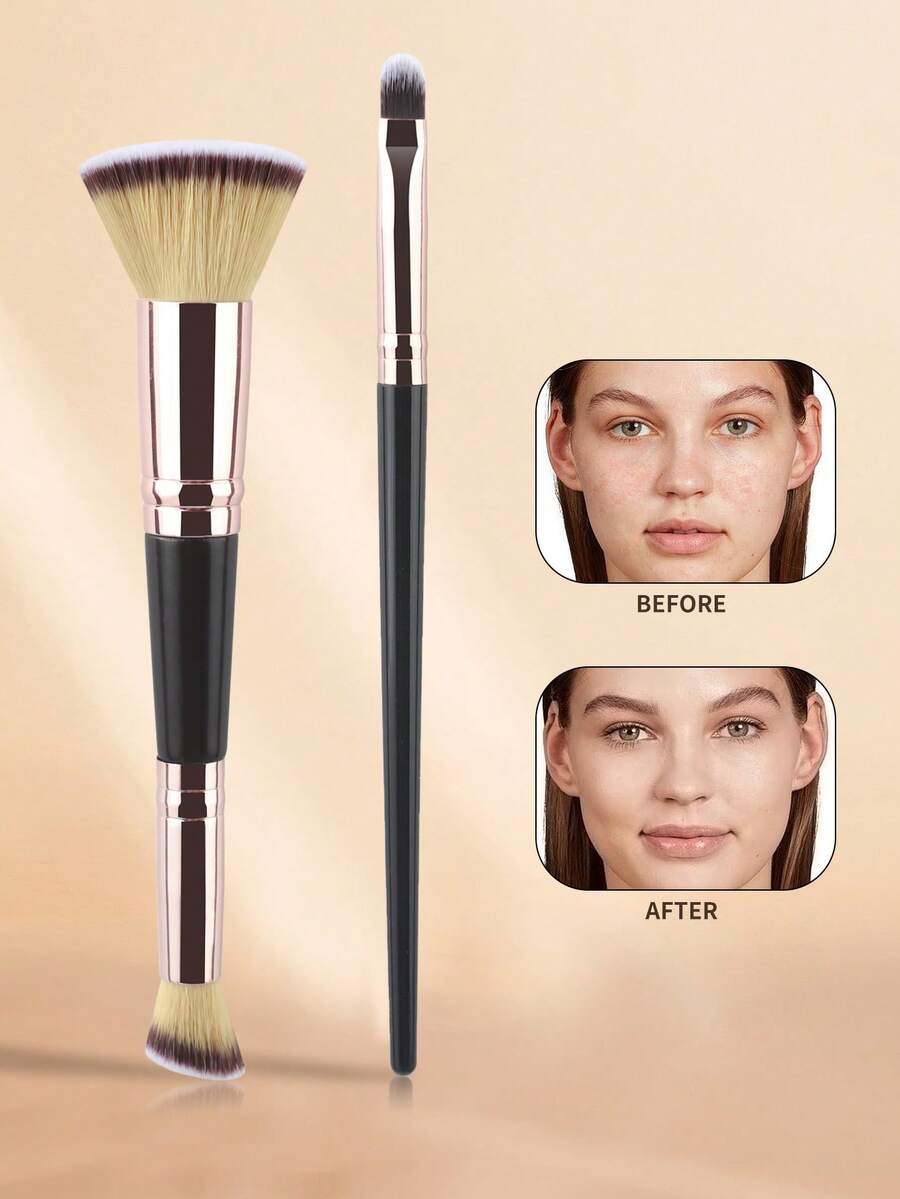 Dual-Ended Foundation Concealer Makeup Brush Rounded Taperd Flawless Brush Ideal For Liquid Cream Powder Blending Concealer - Multicolor - View 1