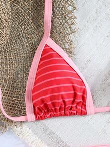 2pcs Pink Wavy Print Bikini Set, Elegant Dopamine Sniper Outfit. Perfectly Suitable For Summer, Beach, Vacation And Festivals. Made Of High-Elastic Fabric For Comfort And Durability. This Elegant Beach Swimsuit Is Ideal For Summer, Ladies' Vacation, Beach Outing, Festival Party, Seaside Activities, And Is The Perfect Choice For A Fashionable Beach Or Swimming Pool. - Multicolor - View 4