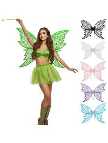 Asas de fada para mulheres/meninas adultas, asas de anjo borboleta brilhantes, adereço para fantasia de cosplay de Halloween, adequado para festa de aniversário, casamento, festival, adereços para fotos de festa temática. - Multicolorido - Ver 10