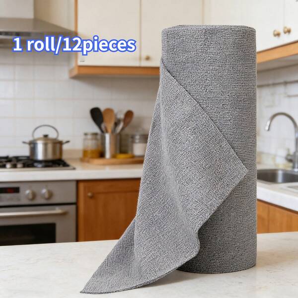 1 Roll/12pcs Reusable Microfiber Wet Wipes Suitable For Washing Dishes, Floors And Countertops - Space Themed Modern Square Cloths, Highly Absorbent Machine Washable Kitchen Towels, Durable Multi-Purpose Cleaning Rags For Floors And Tableware, Air Dry