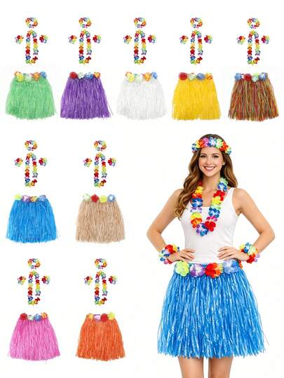 Bộ 5 váy cỏ kiểu Hawaii - Hoàn hảo cho các bữa tiệc hóa trang, tiệc theo chủ đề Hawaii dành cho người lớn, tiệc mùa hè, tiệc sinh nhật và Halloween.