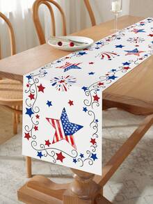 1件装美国国旗星形图案桌旗，独立日桌布，180*35厘米涤纶桌布，独立日装饰，7月4日爱国纪念日装饰，节日派对用品，独立日厨房装饰，餐桌装饰，家居装饰，室内外派对用品 - 多色 - 查看 5
