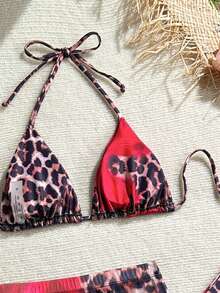 3pcs Floral & Geometric Print Casual Cute Elegant Sexy Bohemian Drawstring Bikini Swimwear, Suitable For Beach, Party, Vacation, Daily Wear, Spring/Summer - Multicolor - View 3