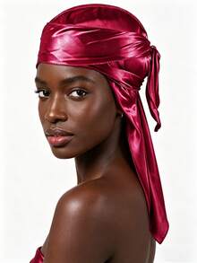 1 chiếc khăn trùm đầu đuôi dài, phổ biến ở Châu Âu và Mỹ, mũ cướp biển bằng lụa giả kiểu Durag dành cho người lớn. - Nhiều màu - Xem 5