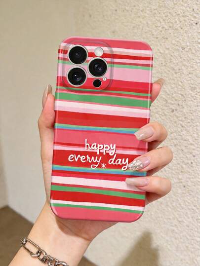 1pc Colorful Striped Pattern Perforated Glossy Filament Phone Case, Suitable For IPhone 17 Pro Max/17 Pro/17e/16e/16 Pro Max/16 Pro/15 Pro/14 Pro/13 Pro/12 Pro/11/XR/XS Max/7/8, Niche Design, High Aesthetics, Ideal Gift For Girlfriend, Students, Commuting