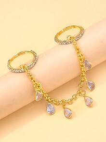 1 pieza Nuevo anillo de dedo con gota de agua conectada, accesorio de mano de fiesta de moda europea y americana con borla - colgante - Ver 9