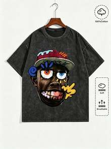 Vintage Print Washed Distressed Snow Flake Men T-Shirt. 004-AB - màu đen - Xem 2