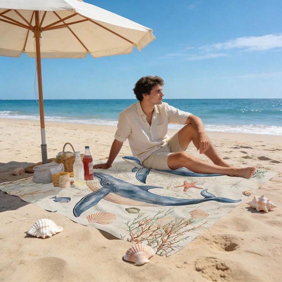 1 pieza Alfombra de playa con estampado de ballena, alfombra de playa extra grande, ligera y duradera. Ideal para viajes, campamentos y picnics. Tamaño extra grande para adultos. Muy adecuada para playas y aventuras al aire libre - estilo4 - Ver 1