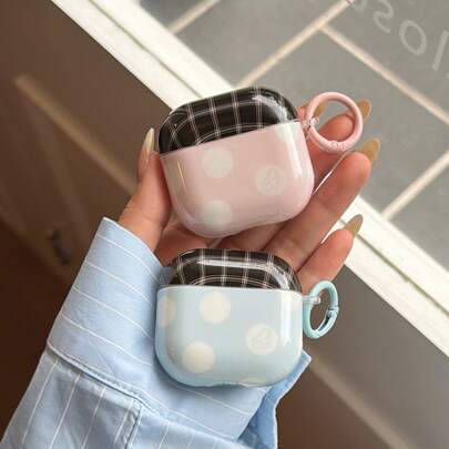 Korean Style Creative Pink, Blue & White Polka Dot Wing + Hoop Pro 3 Case, Cute Protective Cover For New Pro 2, Minimalist Design For AirPods 4, Personalized 3/1/2 Earphone Case For Girls