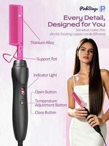 PinkSings Cepillo eléctrico de cerámica - Adecuado para pelucas de barba negra natural, cepillo eléctrico de calentamiento rápido de 30 segundos con soporte plegable anti-quemaduras, regalo para vacaciones - Ver 10