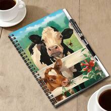 1 Set de Cuaderno de Espiral con Patrón Lindo de Vaca Estilo Campestre con Bolígrafo, 100 Páginas 50 Hojas, Escritura Suave. Adecuado para Notas de Trabajo, Notas de Estudio, Uso Escolar, También para Diario, Plan Diario, Memo. Gran Regalo para Graduación, Cumpleaños, Acompañándote a Escribir una Hermosa Vida Diaria. - Opción A + 1 bolígrafo - Ver 5