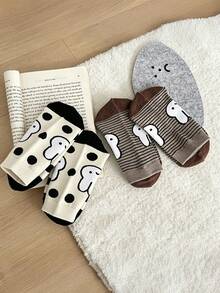 1/4 đôi tất dài đến bắp chân thêu hình thỏ ngẫu nhiên, tất hoạt hình chấm bi và sọc cho nữ, kiểu dáng đa năng. - Nhiều màu - Xem 4