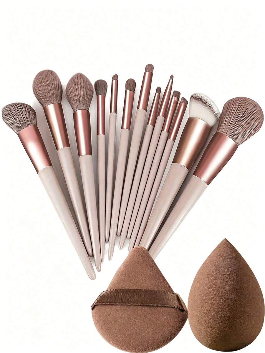 15件套化妆工具套装，包含全套柔软刷毛化妆刷，包括散粉刷、高光刷、腮红刷、眼影刷等多种款式。 - 彩色 - 查看 1