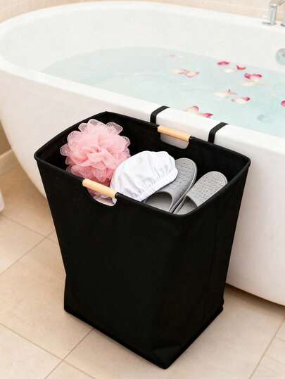 1pc Multi-Size Portable Laundry Basket With Wooden Handle, Dirty Clothes Storage Basket For Living Room, Bathroom, T-Shirts, Shirts, Multipurpose Washing Bin