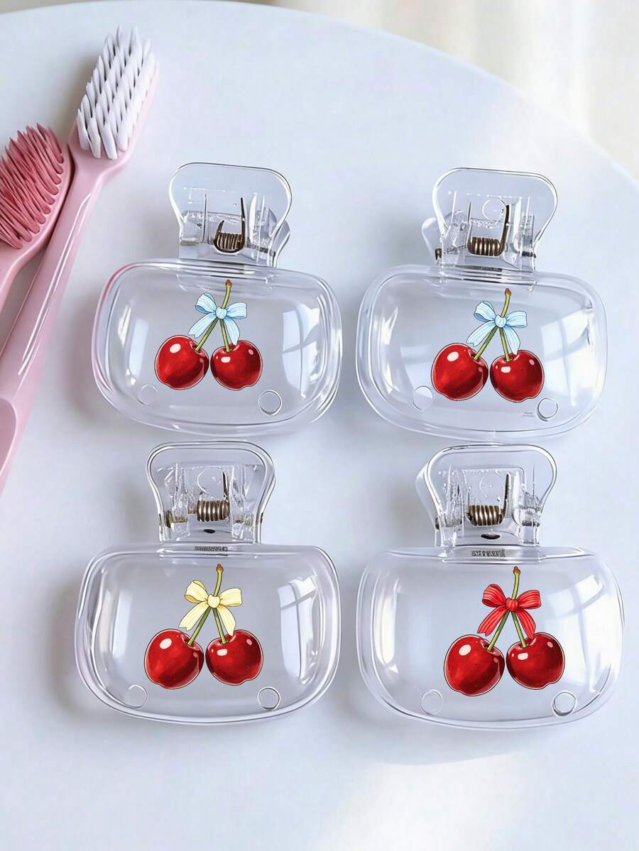 Cherry Pattern Portable Toothbrush Cover, Cute Red Cherry Pattern, Bow , Travel Toothbrush Storage Box, Portable Toothbrush Head Protective Clip, Toothbrush Storage Clip, Toothbrush Protective Cover, Protects Toothbrush Head, Easy To Carry Portable Design, Travel Dust-Proof Toothbrush Head Cover, Perfect Gift For Couples, Friends, Family, Teachers, Travel Enthusiasts, Home And Dorm Essential. - Multicolor - View 1