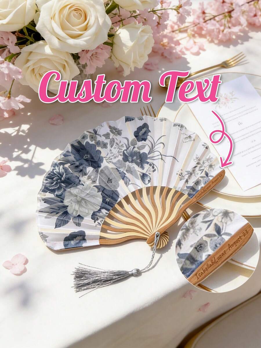 Personalized Silk And Seashell Folding Fans-Customizable With Text On The Ribs. These New-Chinese-Style Ladies' Folding Fans Are Compact, Portable, And Adorned With Elegant Tassels. Crafted With A Secure, Tightly Hemmed Edge Design, They Feature Smooth Bamboo Ribs Free Of Splinters. - Multicolor - View 1