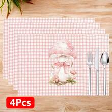 1pc/4pcs/6pcs Pink Mushroom Pattern Linen Placemats, Suitable For Dining Table, All Season Decor, Modern Washable Table Mats, Room Decor, Coasters, Kitchen Dining Mats, Indoor Outdoor Party Decoration, Home Decor, Ideal Gift - Multicolor - View 17