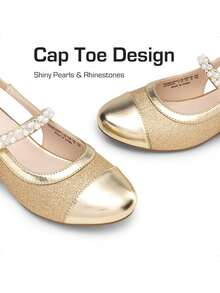 Girls Dress Shoes Slingback Heels Round Toe Pump For Little Big Kids Flower Party Wedding Princess - 金色 - 查看 8