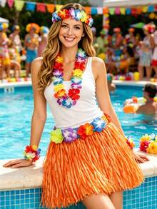 Bộ 5 váy cỏ kiểu Hawaii - Hoàn hảo cho các bữa tiệc hóa trang, tiệc theo chủ đề Hawaii dành cho người lớn, tiệc mùa hè, tiệc sinh nhật và Halloween. - Nhiều màu - Xem 3