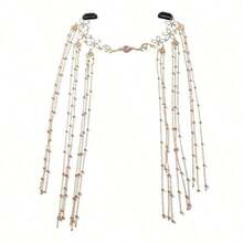 1pc Gold Beaded Chain Tassel Women Hair Chain, Jewelry Headpiece For Wedding, Beach, Holiday - 金色 - 查看 6