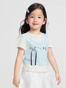 Balabala 2026 Summer Young Girl Short Sleeve T-Shirt With Cute My Little Pony Cartoon Pattern, Casual Comfortable Daily Wear - Ice Blue - View 2