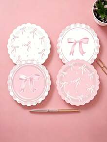 Party Tableware Set With Bow And Floral Patterns, Including Dessert Plates, Suitable For Girls' Birthday, Bachelorette Party, Wedding, Engagement And Holiday Gatherings - Multicolor - View 3