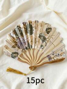 Personalized Silk And Seashell Folding Fans-Customizable With Text On The Ribs. These New-Chinese-Style Ladies' Folding Fans Are Compact, Portable, And Adorned With Elegant Tassels. Crafted With A Secure, Tightly Hemmed Edge Design, They Feature Smooth Bamboo Ribs Free Of Splinters. - Multicolor - View 14